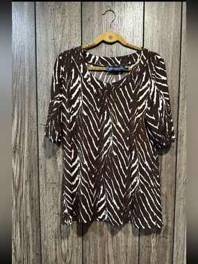 Susan Graver Liquid Knit Printed Top with Shirring Scoop Neckline